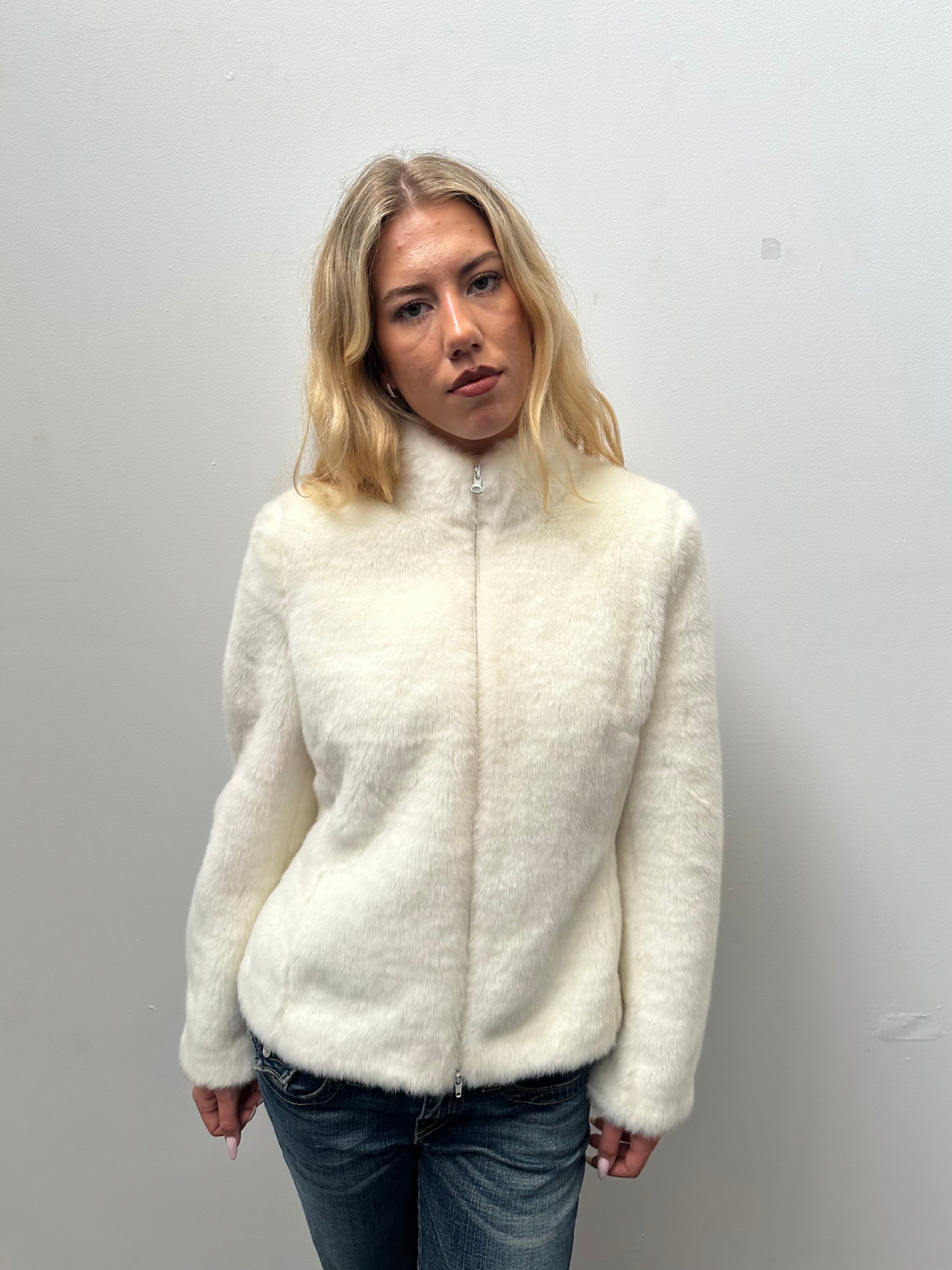 Topshop White Faux Fur Jacket - Size M