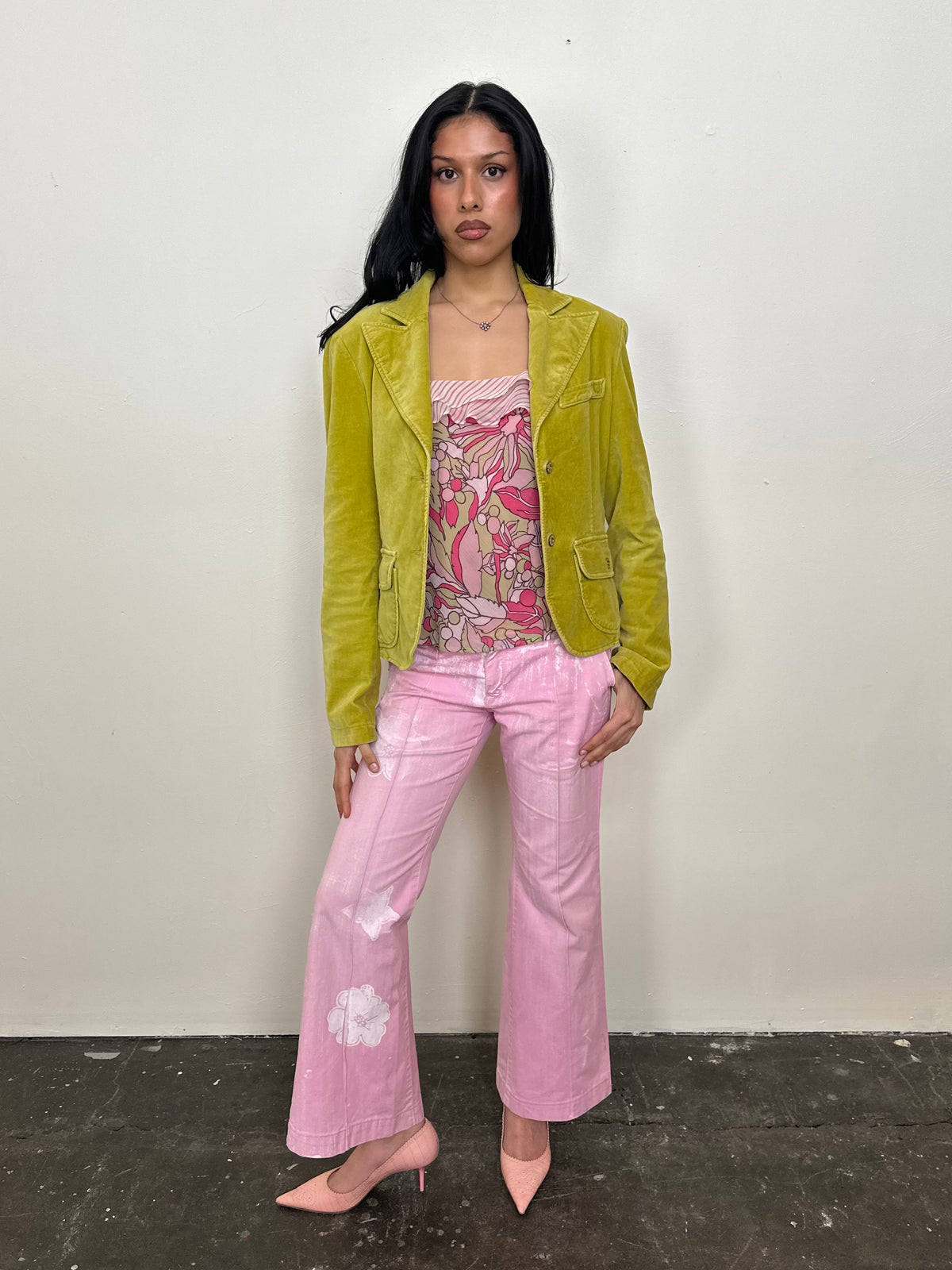 Guess Chartreuse Green Velour Blazer - Size L