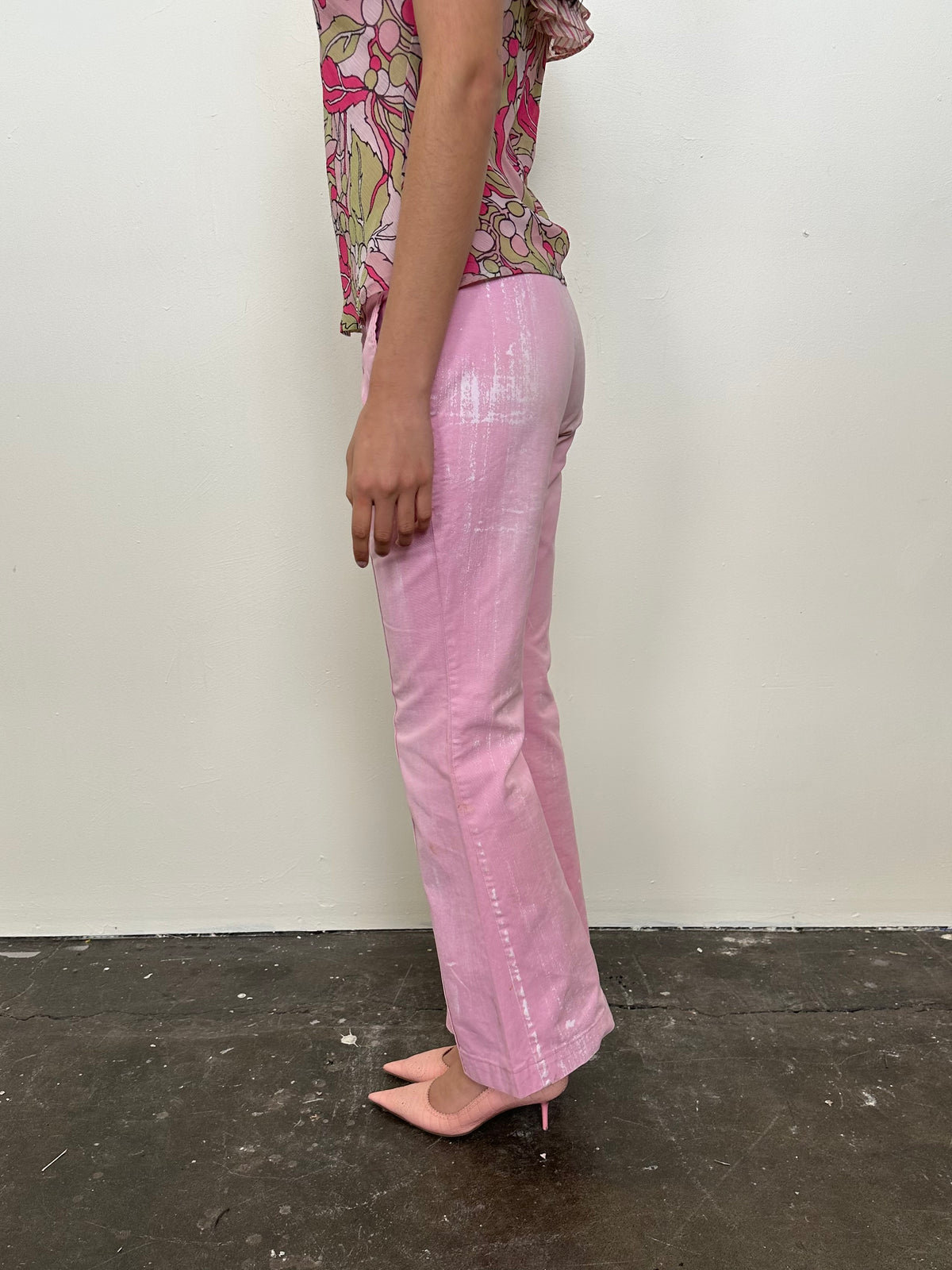 Baby Pink Flower Printed Bootleg Pants - Size M
