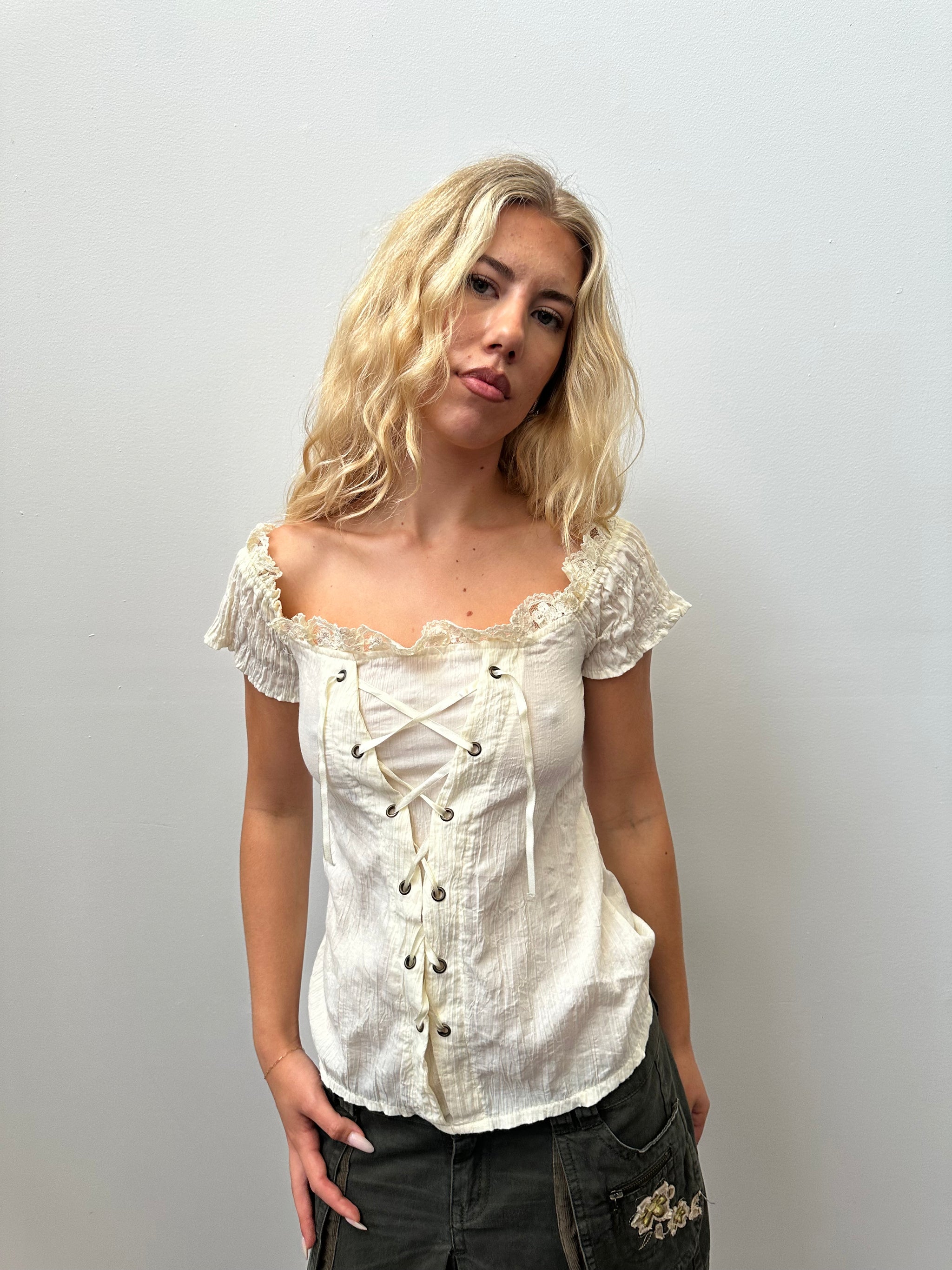 Boho Cream Corset Front Blouse - Size S