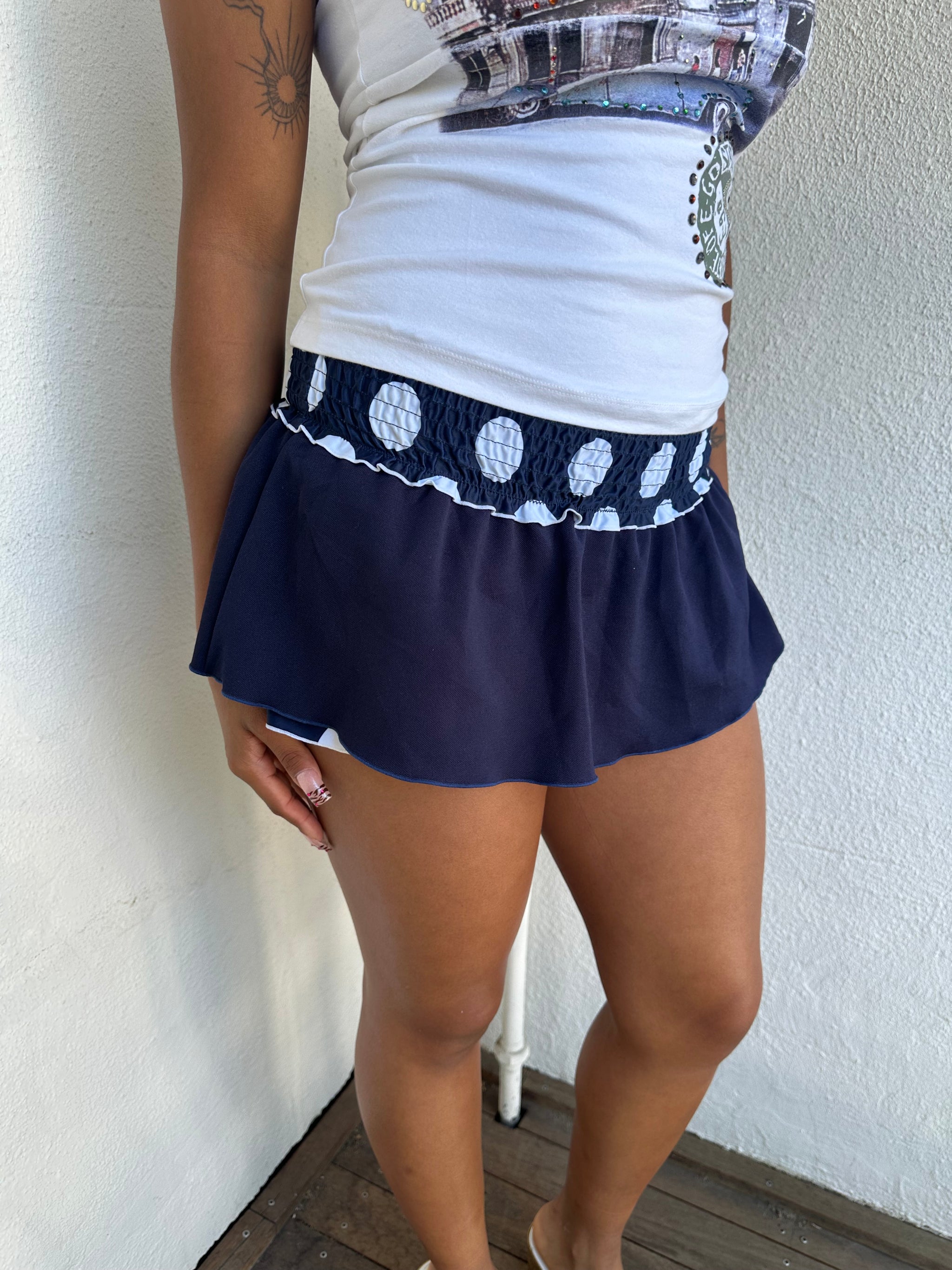 Navy & White Polkadot Mini Skort - Size S