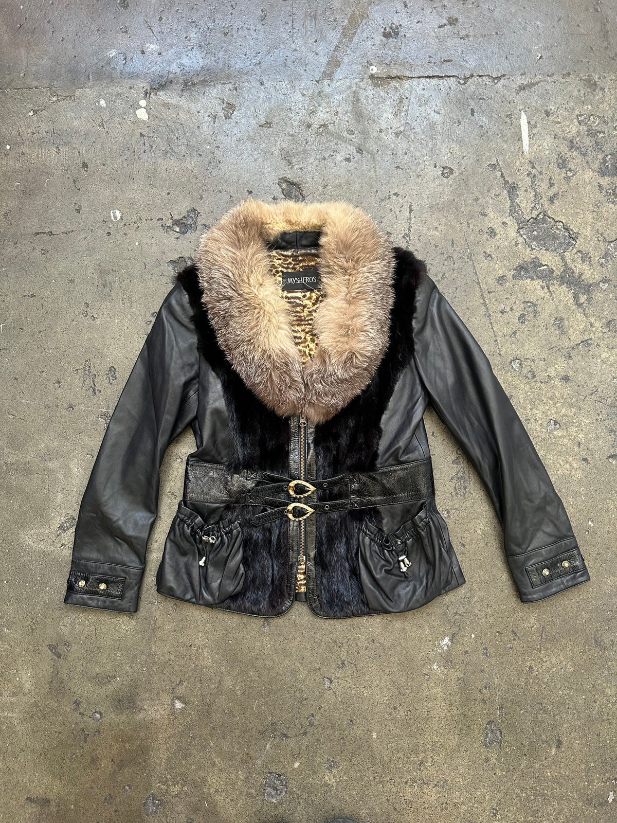 Real Fur & Leather Black Jacket - Size M