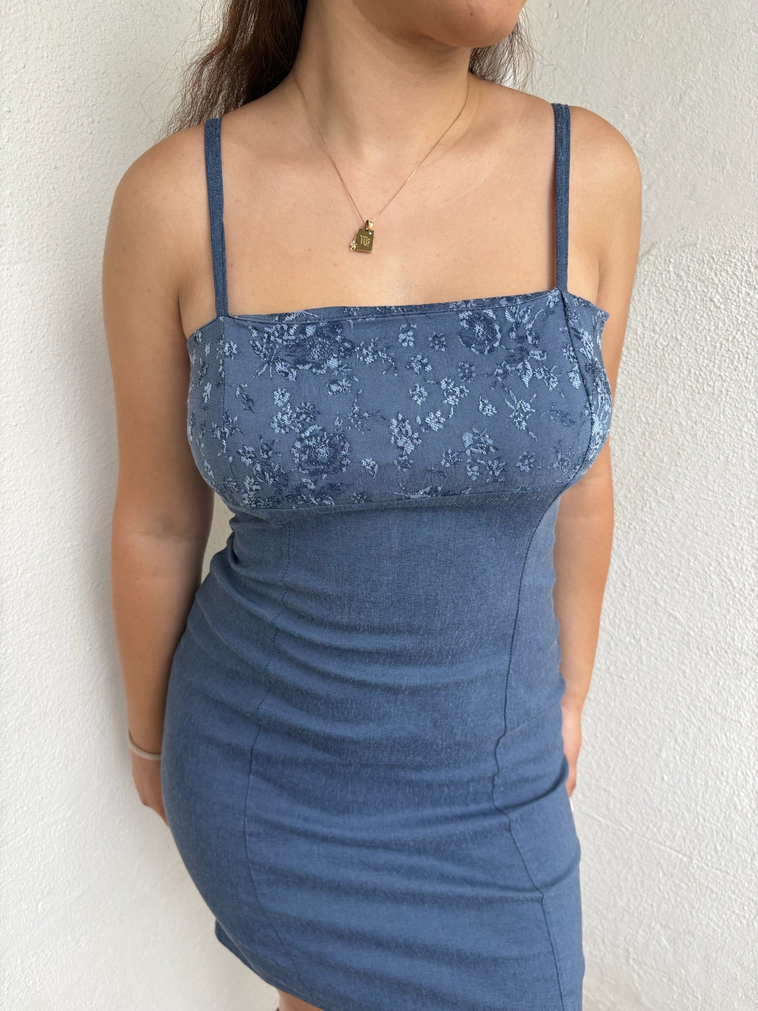 Y2K Blue Floral Body Con Mini Dress - Size M