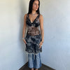 Black & Cream Patterned Sheer Dress - Size M