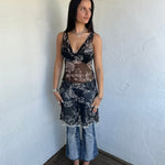 Black & Cream Patterned Sheer Dress - Size M