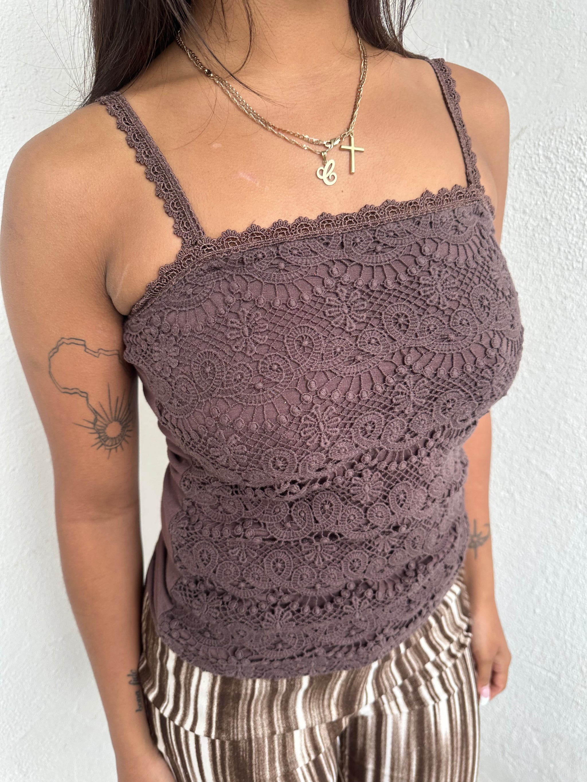 Brown Lace Layered Cami Top