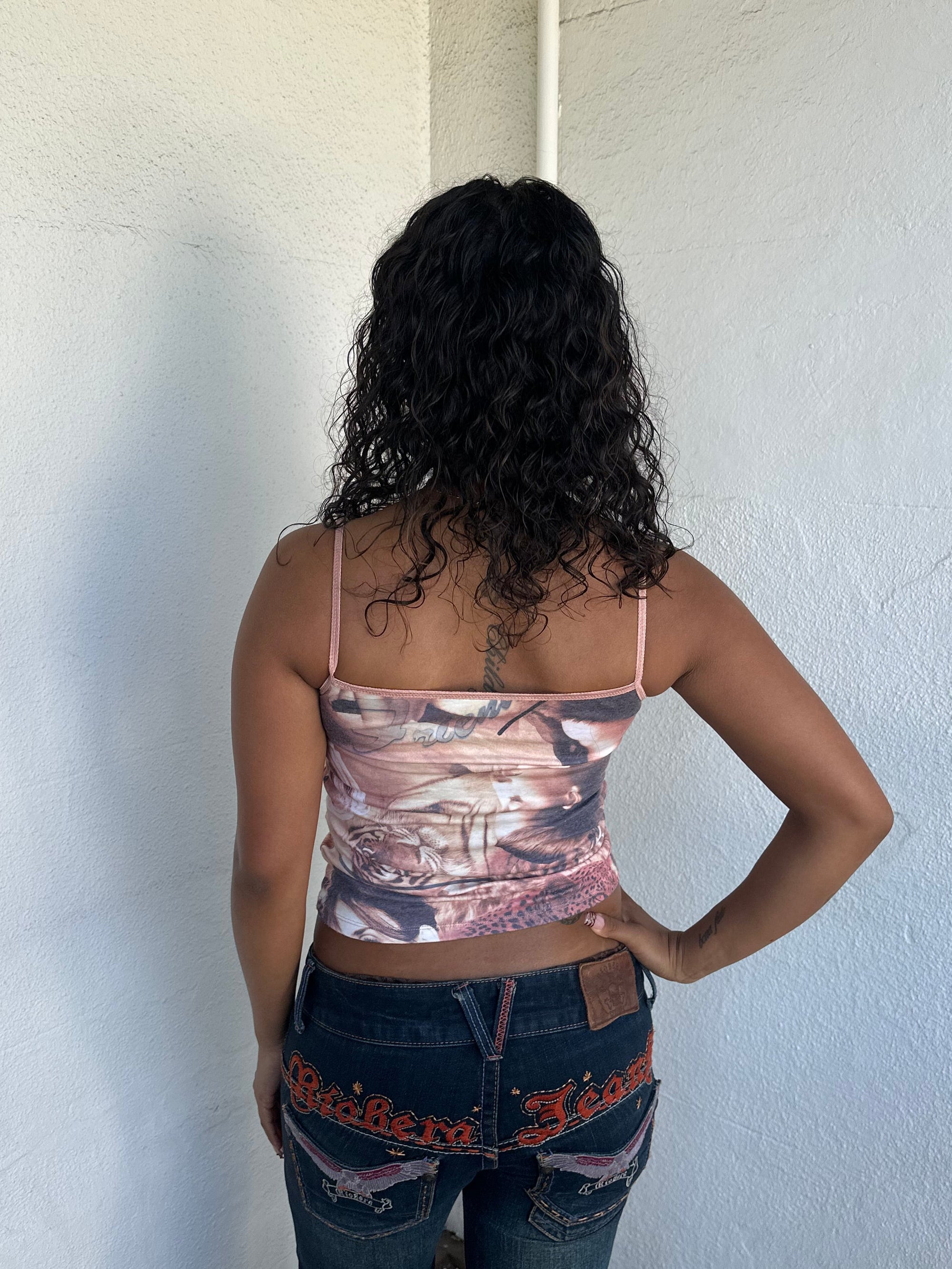 Brown Y2K Mixed Digital Print Cami - Size S
