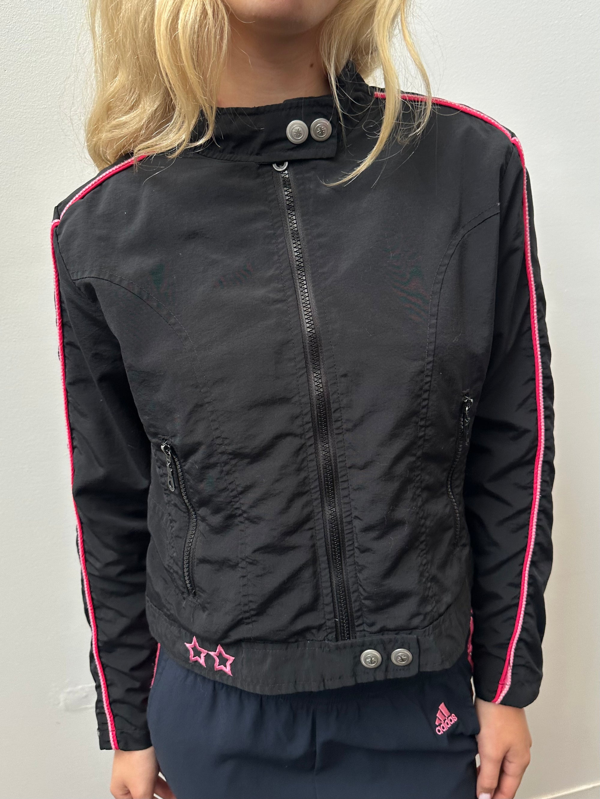 Black & Pink Star Windbreaker Jacket - Size S