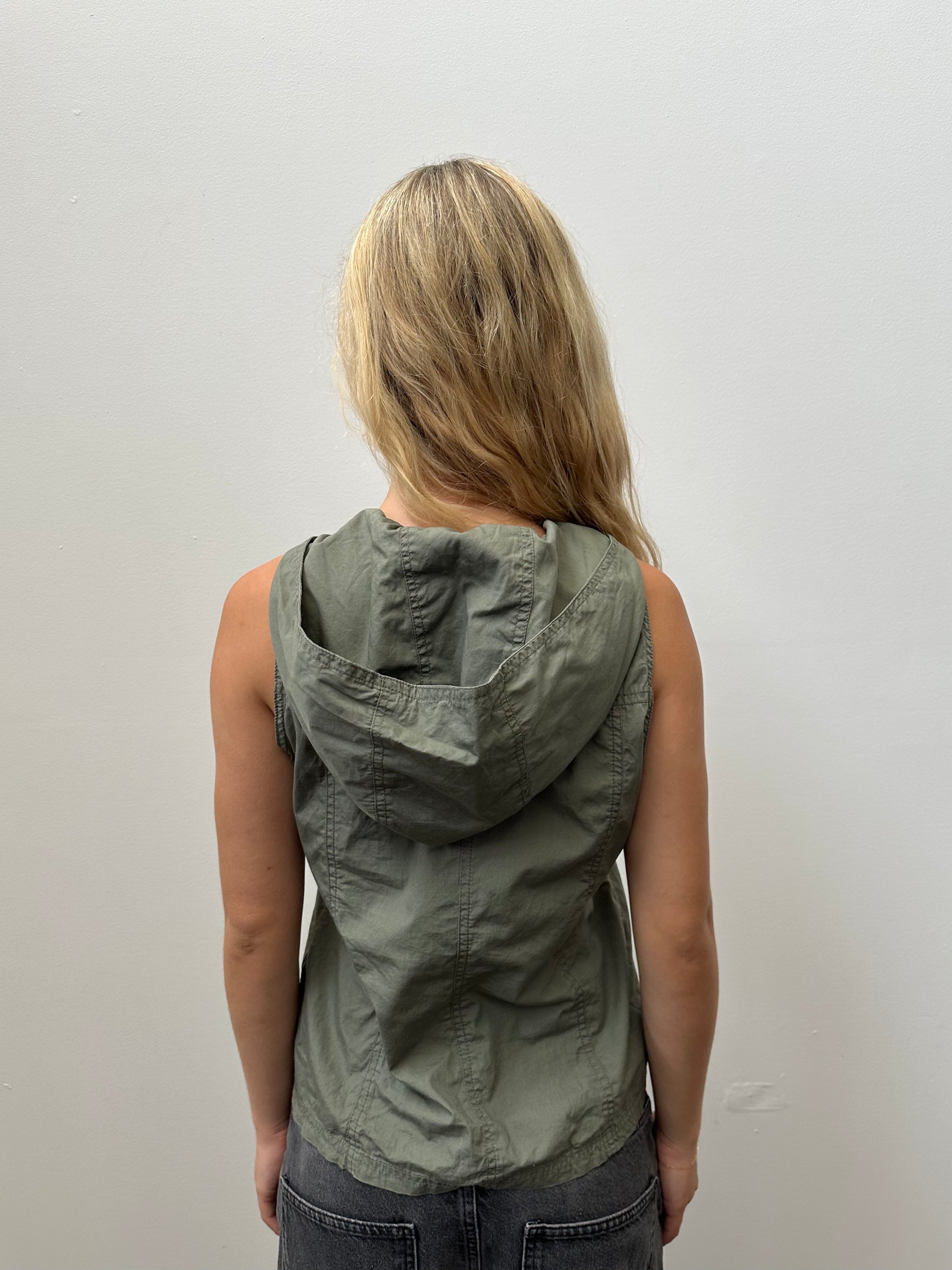 Khaki Hooded Cargo Vest - Size M