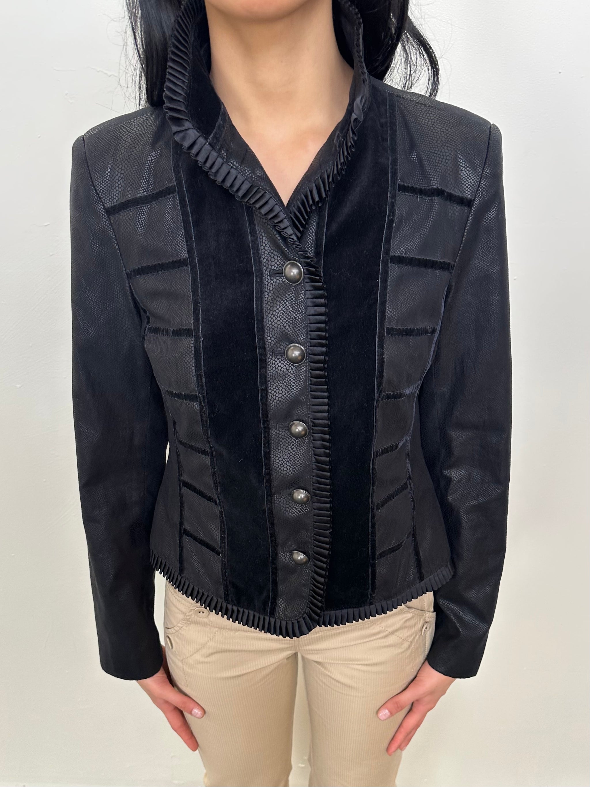Black Velour Panel Napoleon Jacket - Size 12