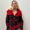 Red Faux Fur & Black Suede Coat - Size L