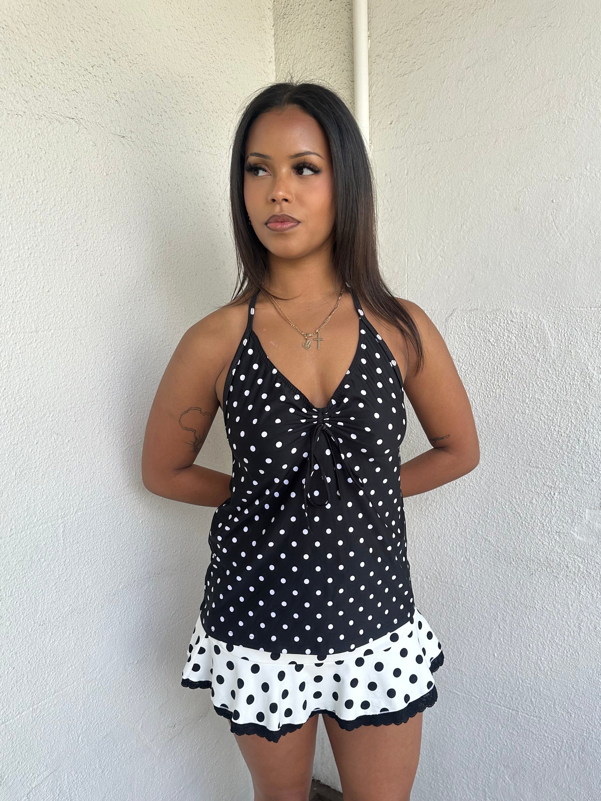 Black & White Polkadot Halter Neck Top