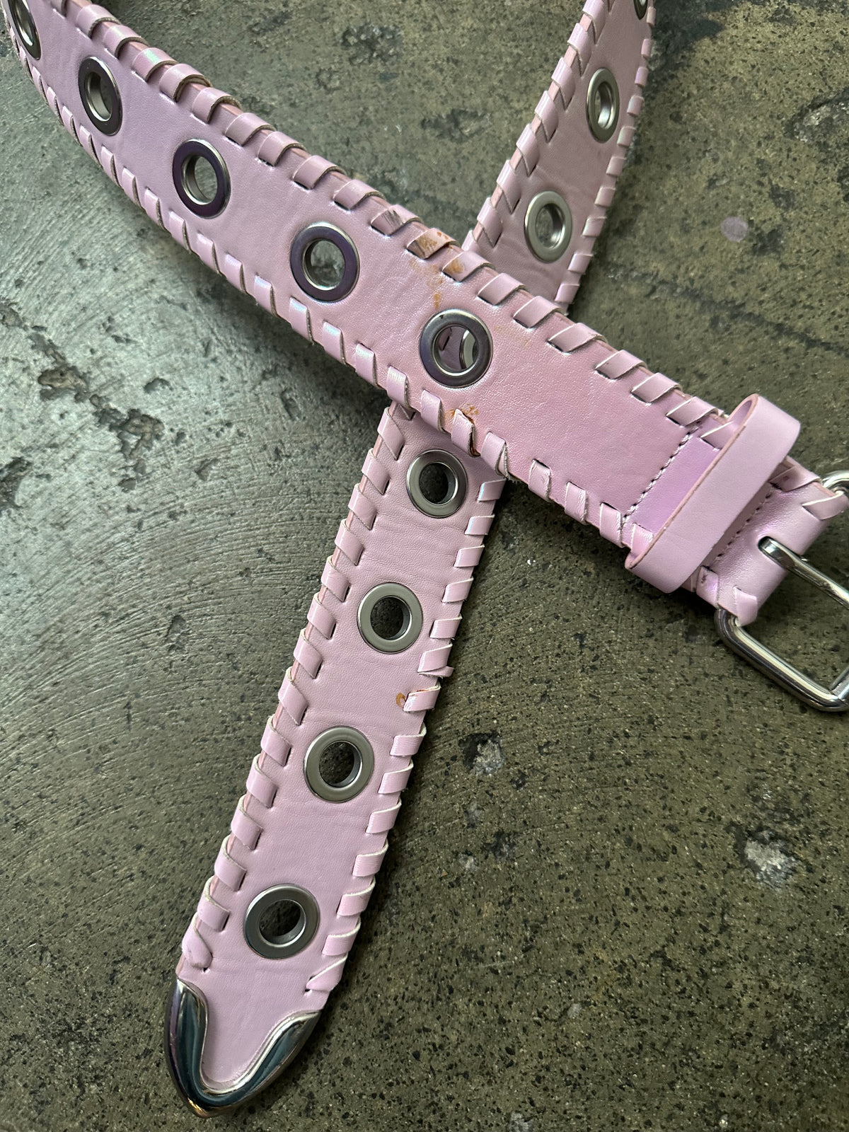 Baby Pink Iridescent Grommet Belt
