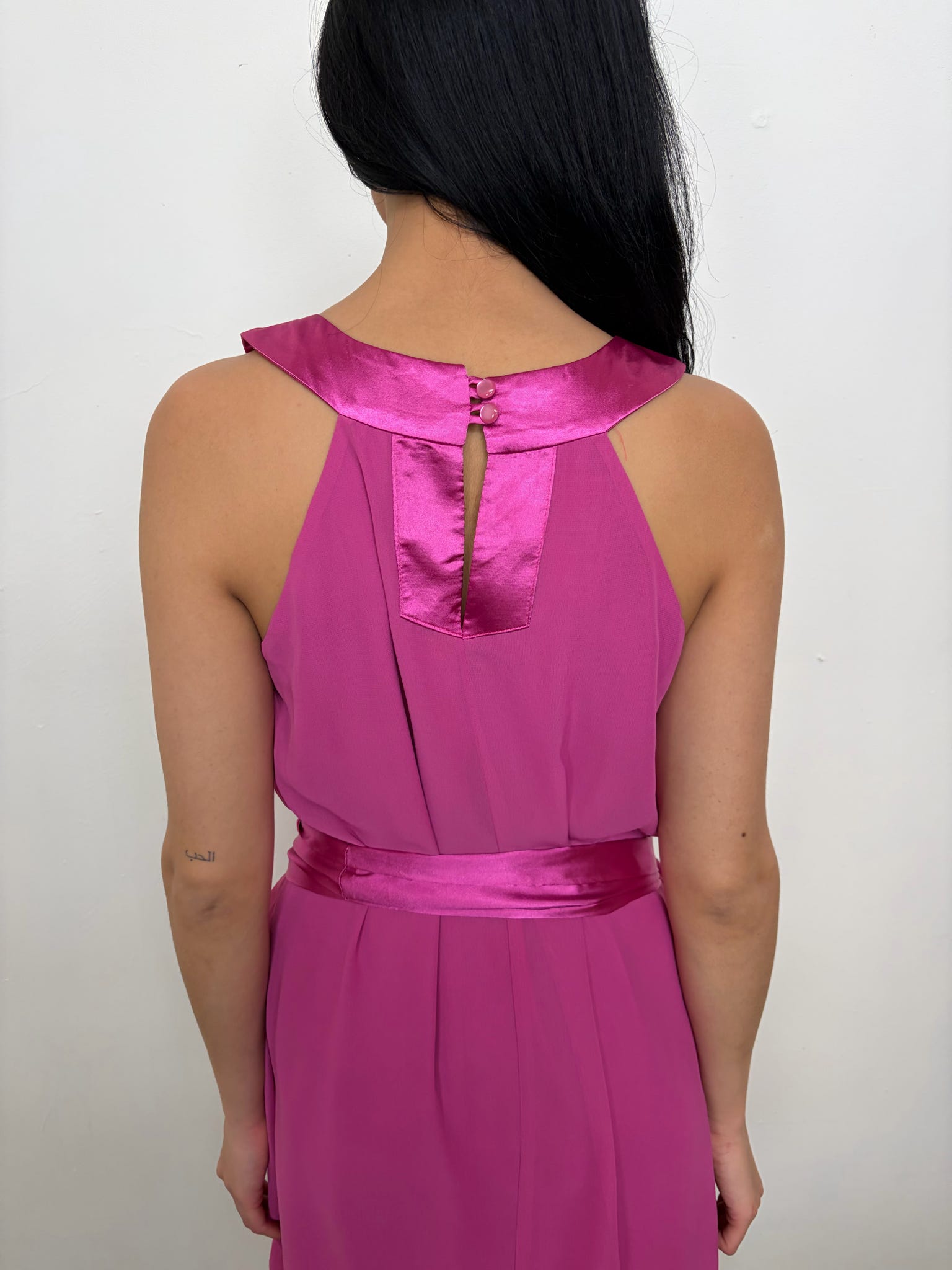Hot Pink Satin Tie Midi Dress - Size M/L
