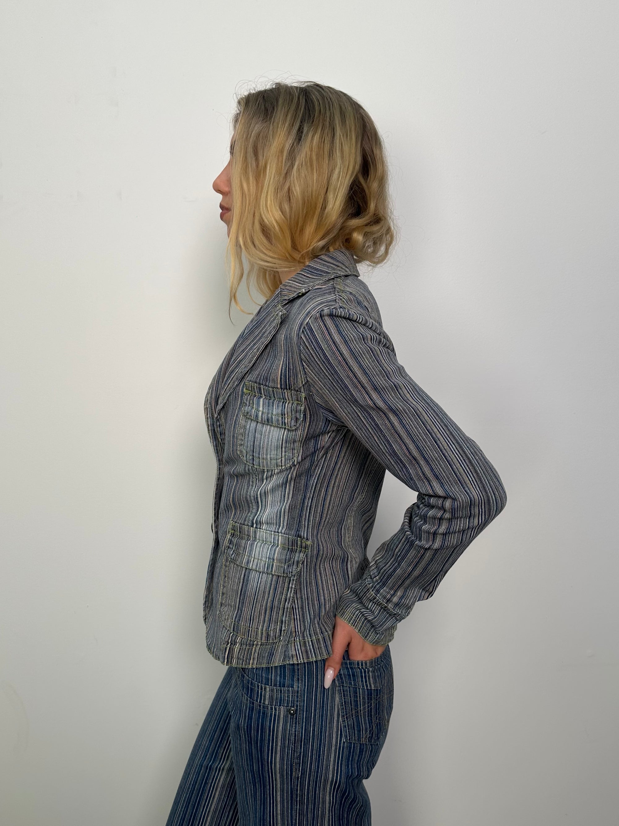 Blue Fine Stripe Denim Blazer - Size S