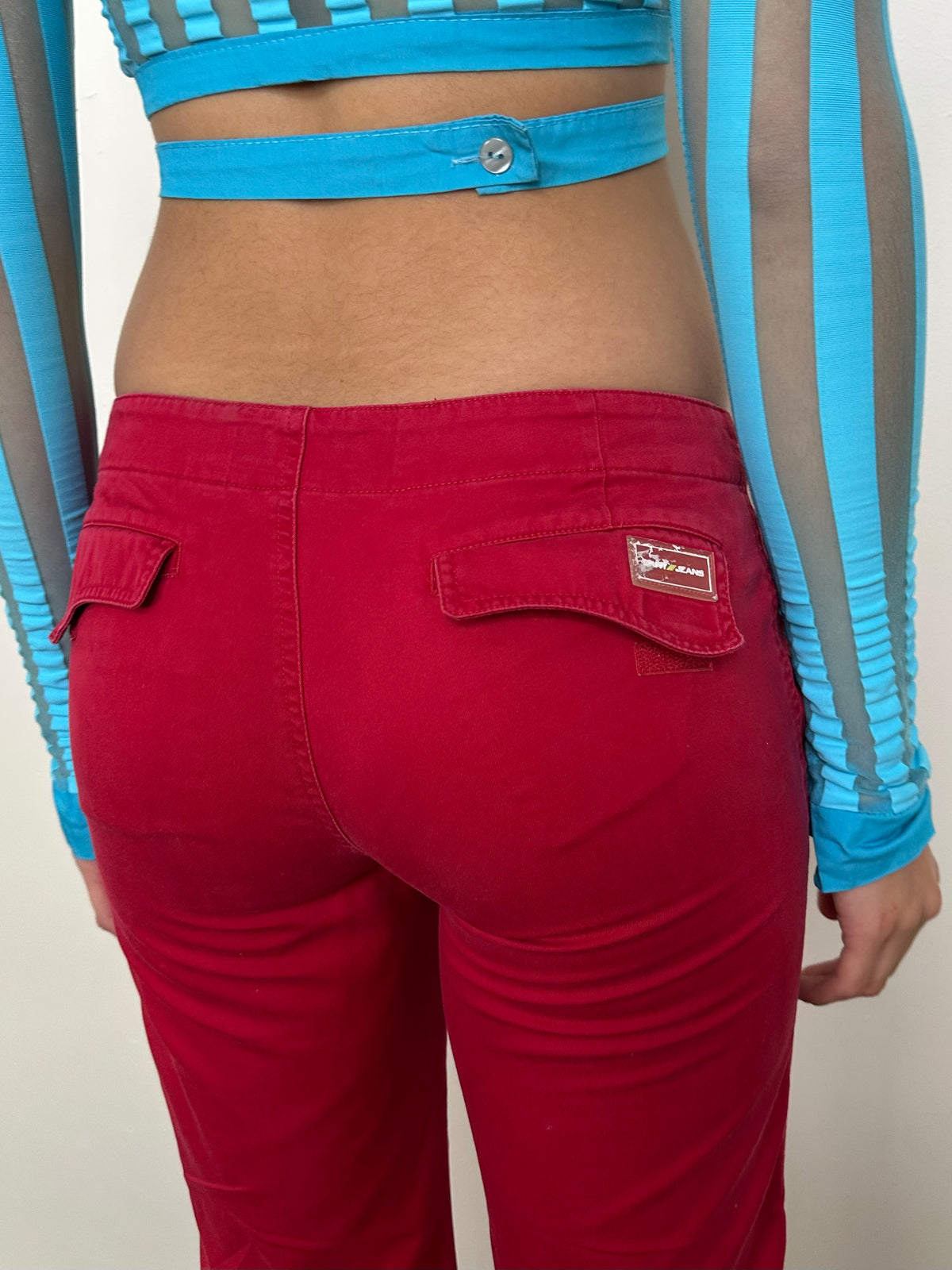 Turquoise Stripe Mesh Cropped Shirt - Size XS