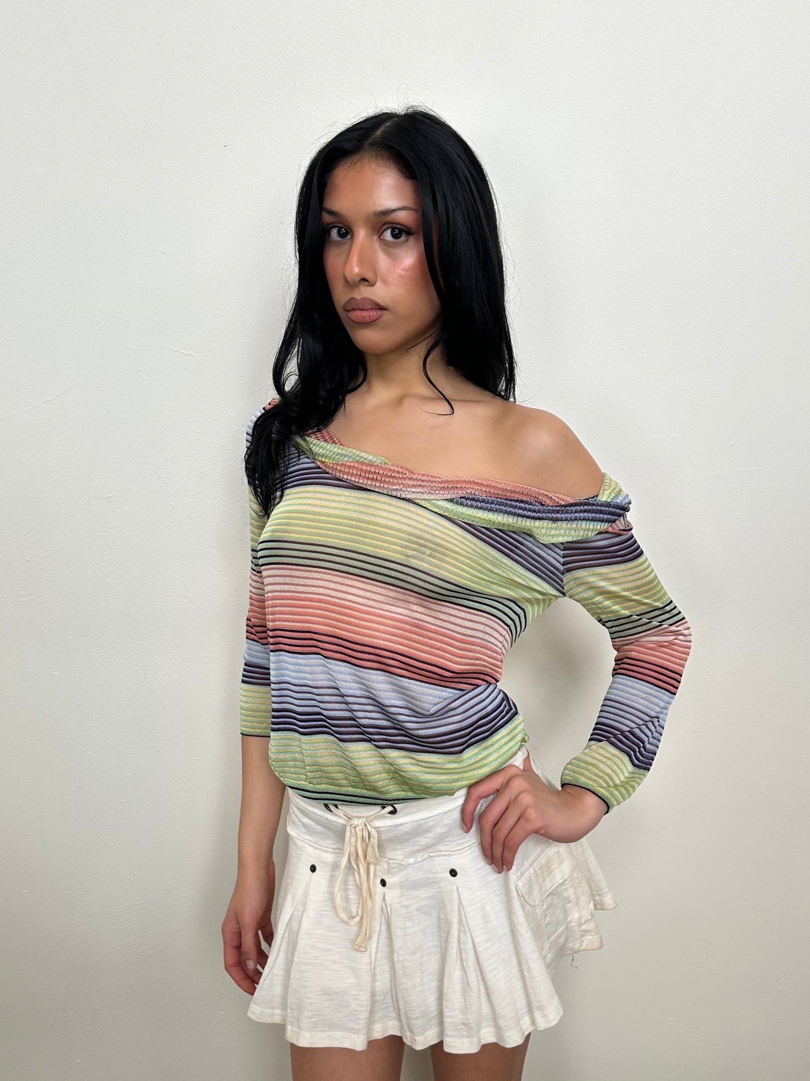 Missoni Multi Coloured Stripe Semi Sheer Top - Size M