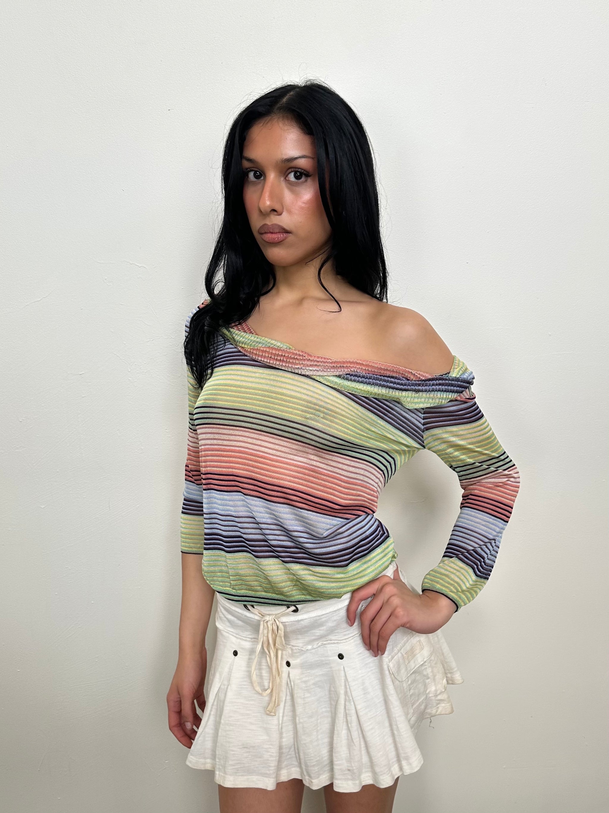 Missoni Multi Coloured Stripe Semi Sheer Top - Size M