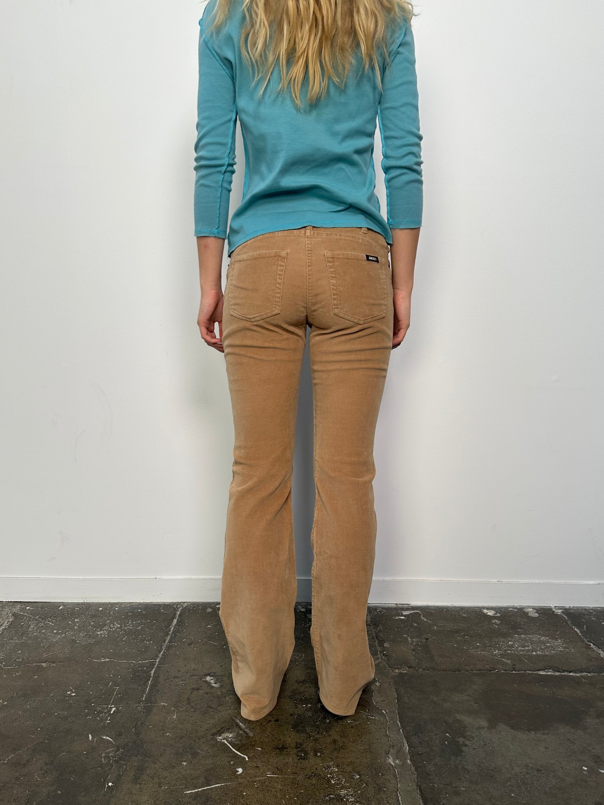 Guess Low-Rise Bootcut Tan Corduroy Pants - Size S