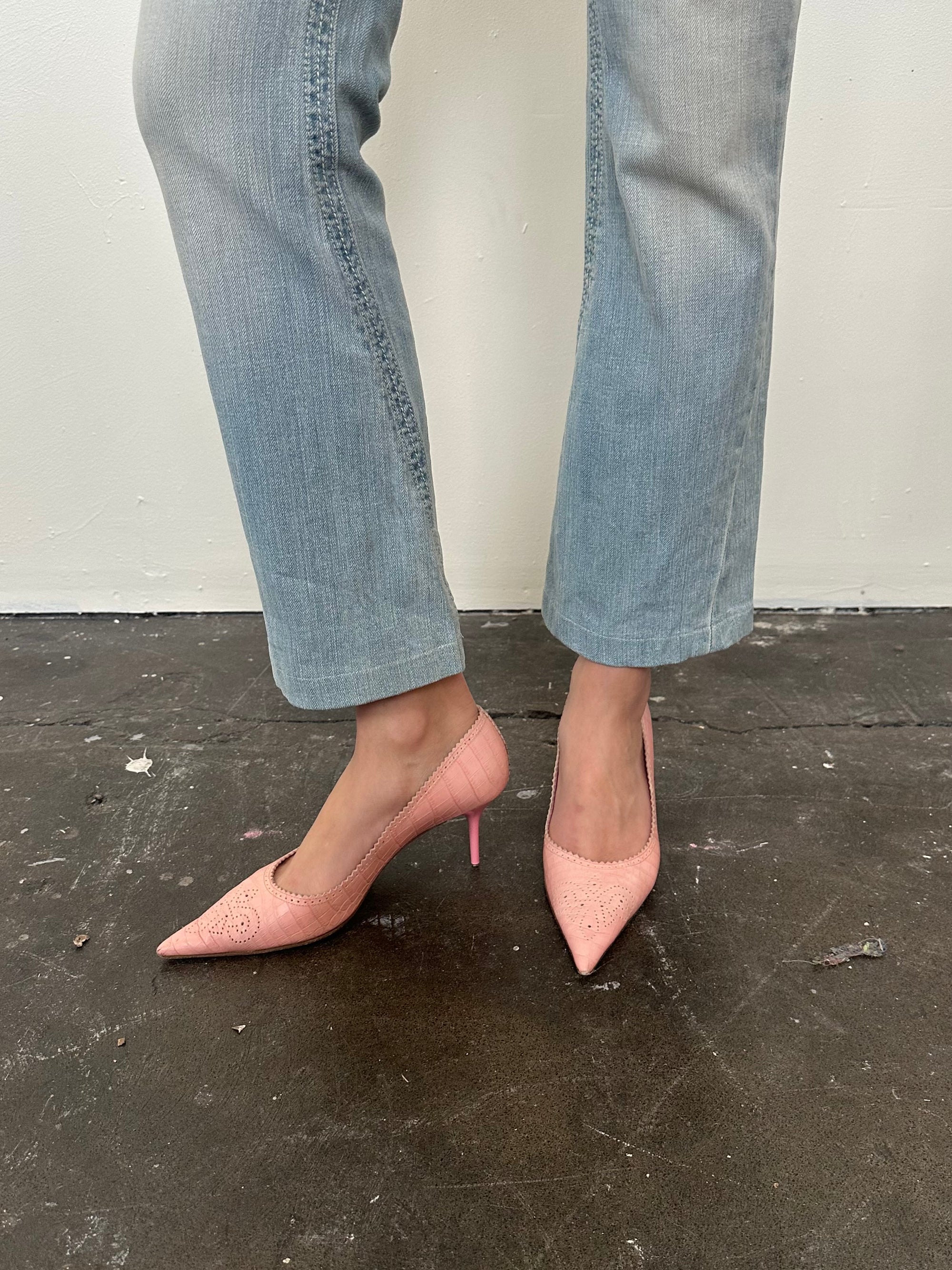 René Caovilla Baby Pink Kitten Heels - Size EU 39