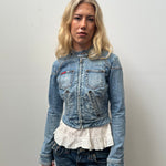 Guess Cropped Light Denim Fitted Jacket - Size S