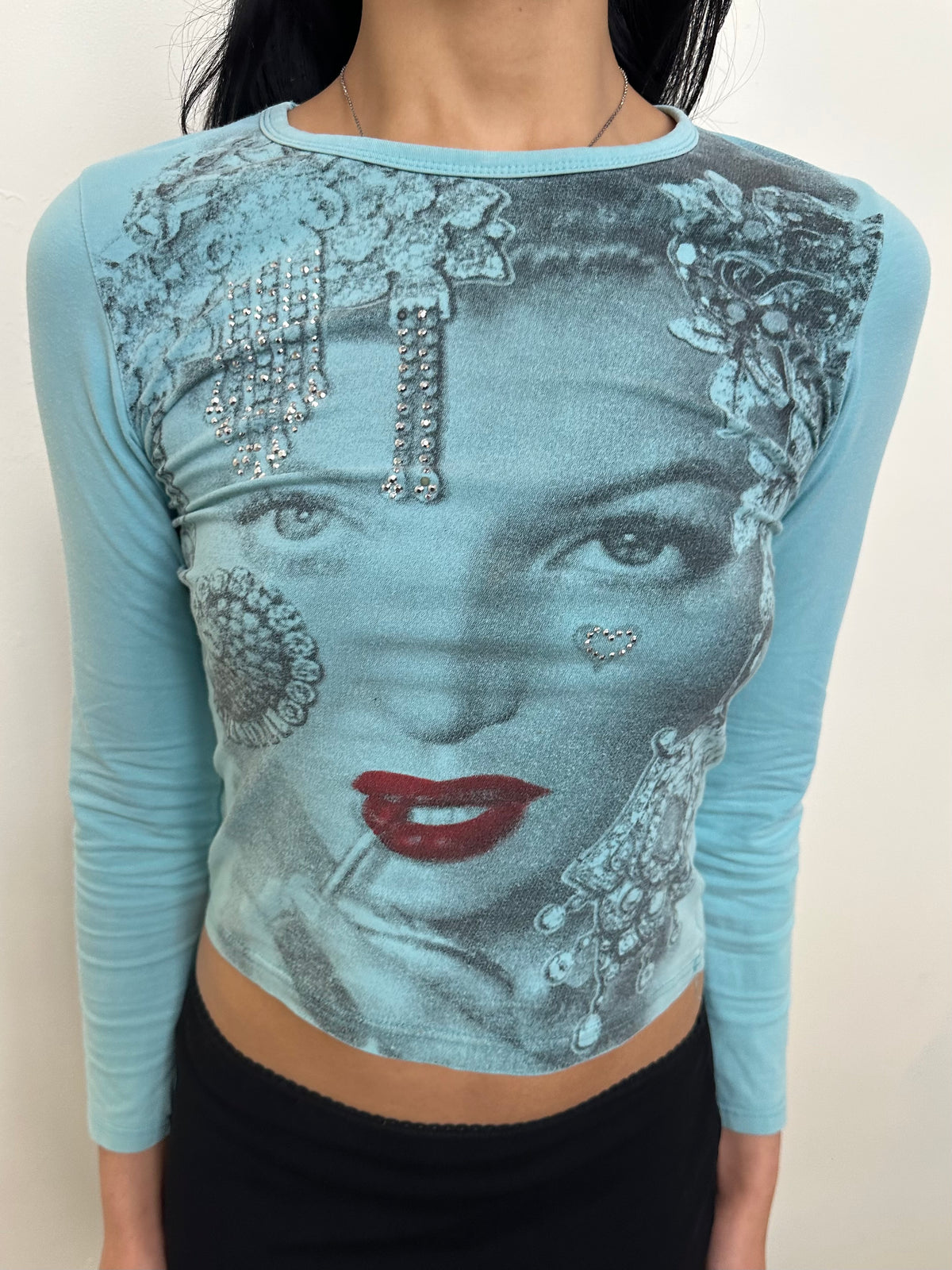 Turquoise Blue Graphic Long Sleeve Top - Size M