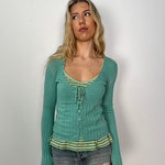 Turquoise Knitted Tie Up Cardigan - Size S