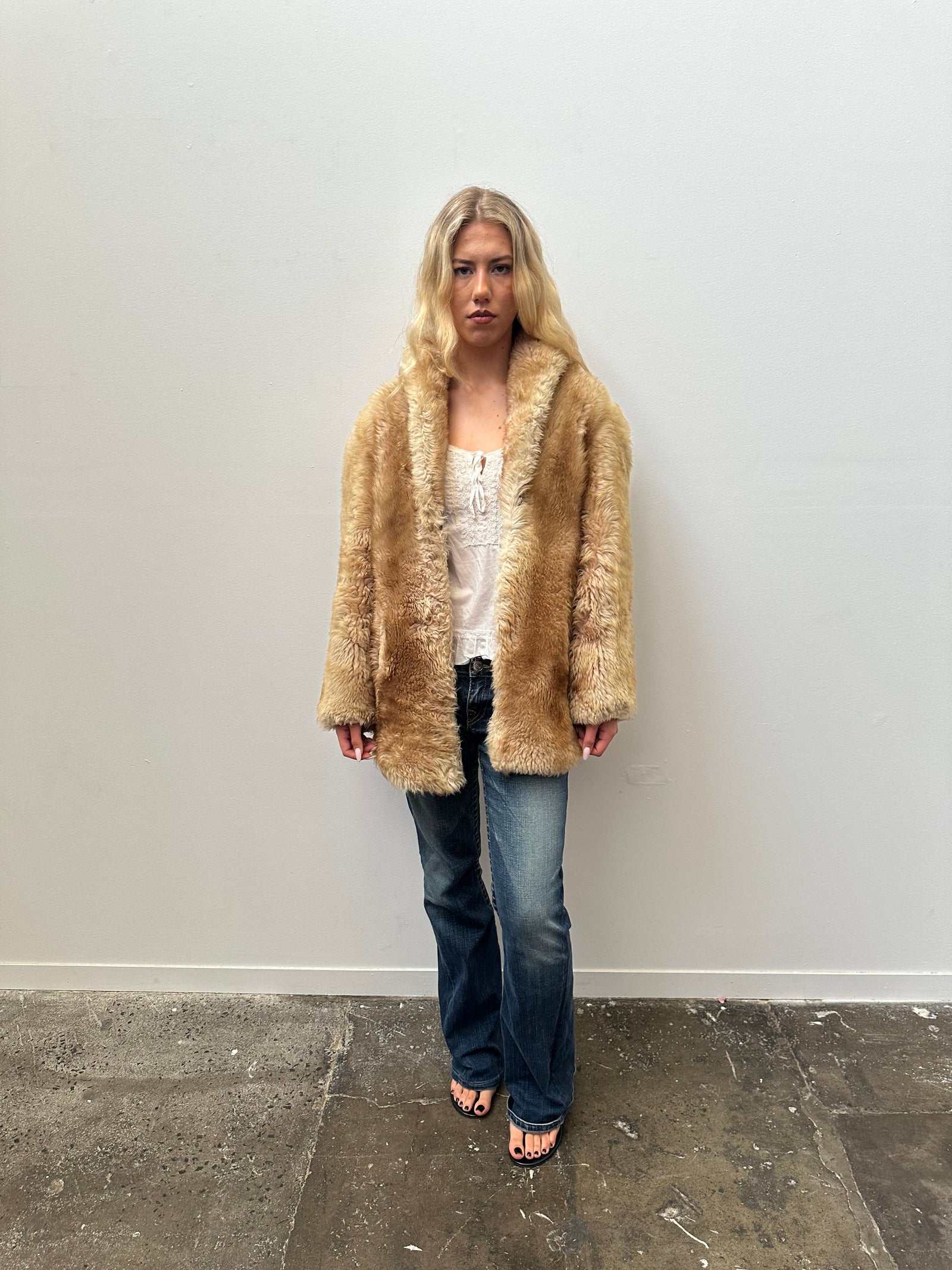 Tan Real Fur Coat - Size L