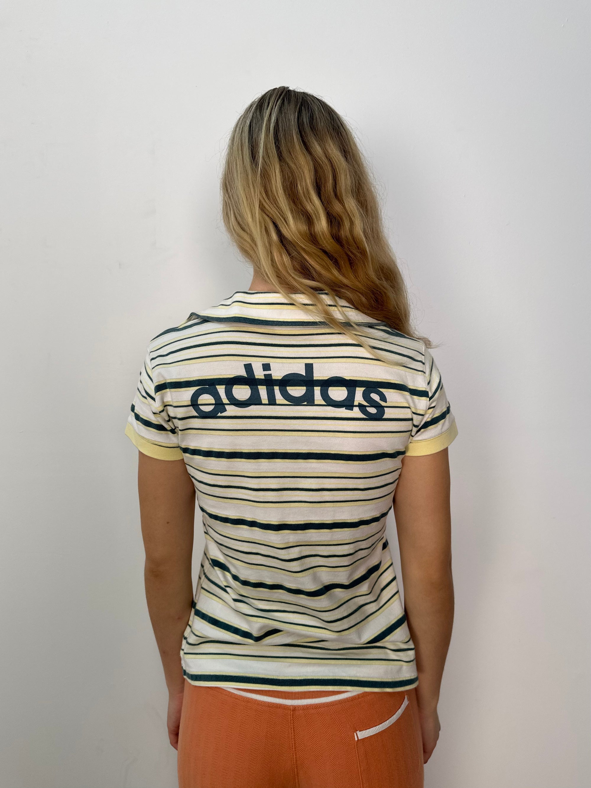 Adidas Yellow & Green Stripe T-Shirt - Size M