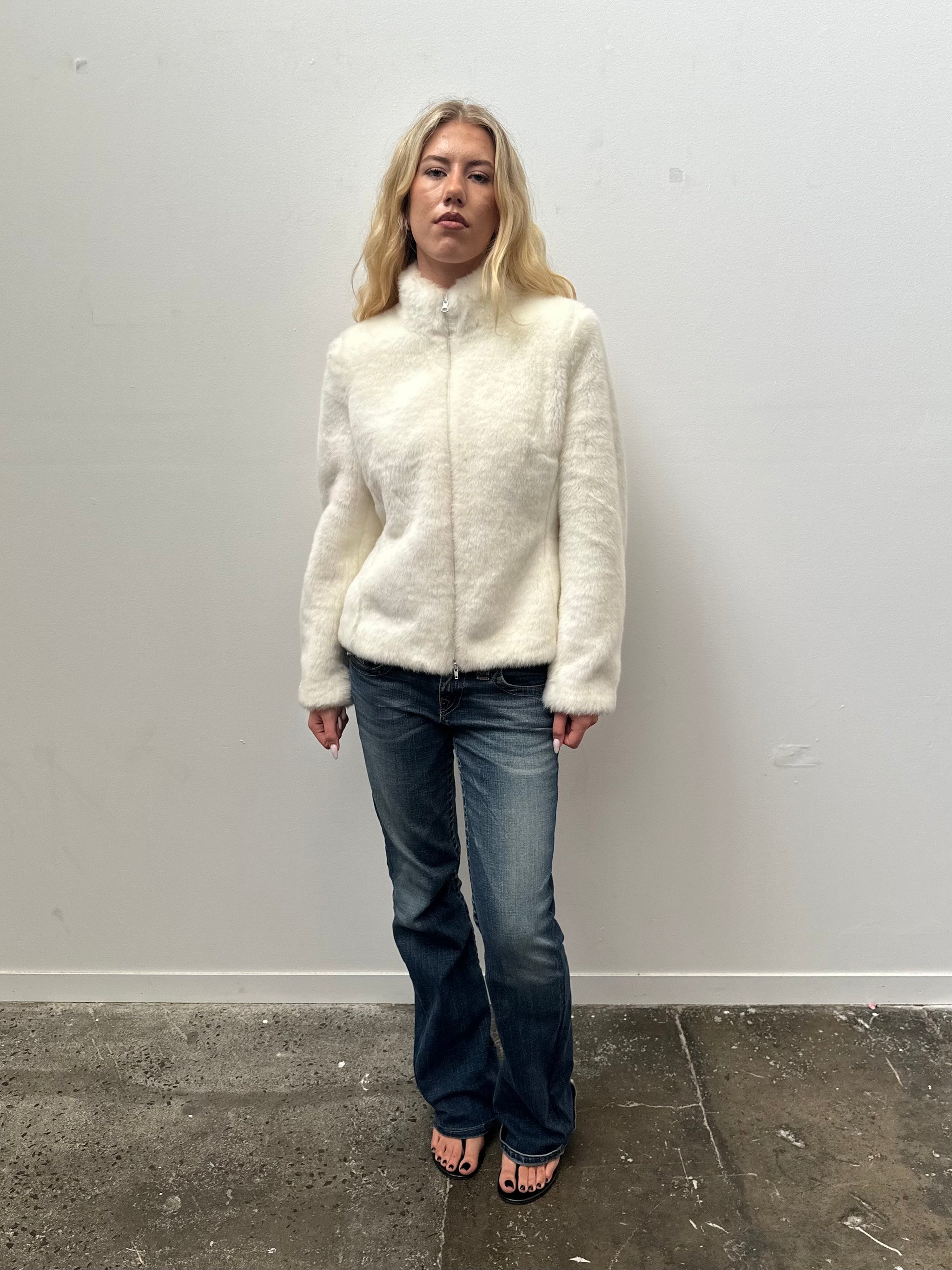 Topshop White Faux Fur Jacket - Size M