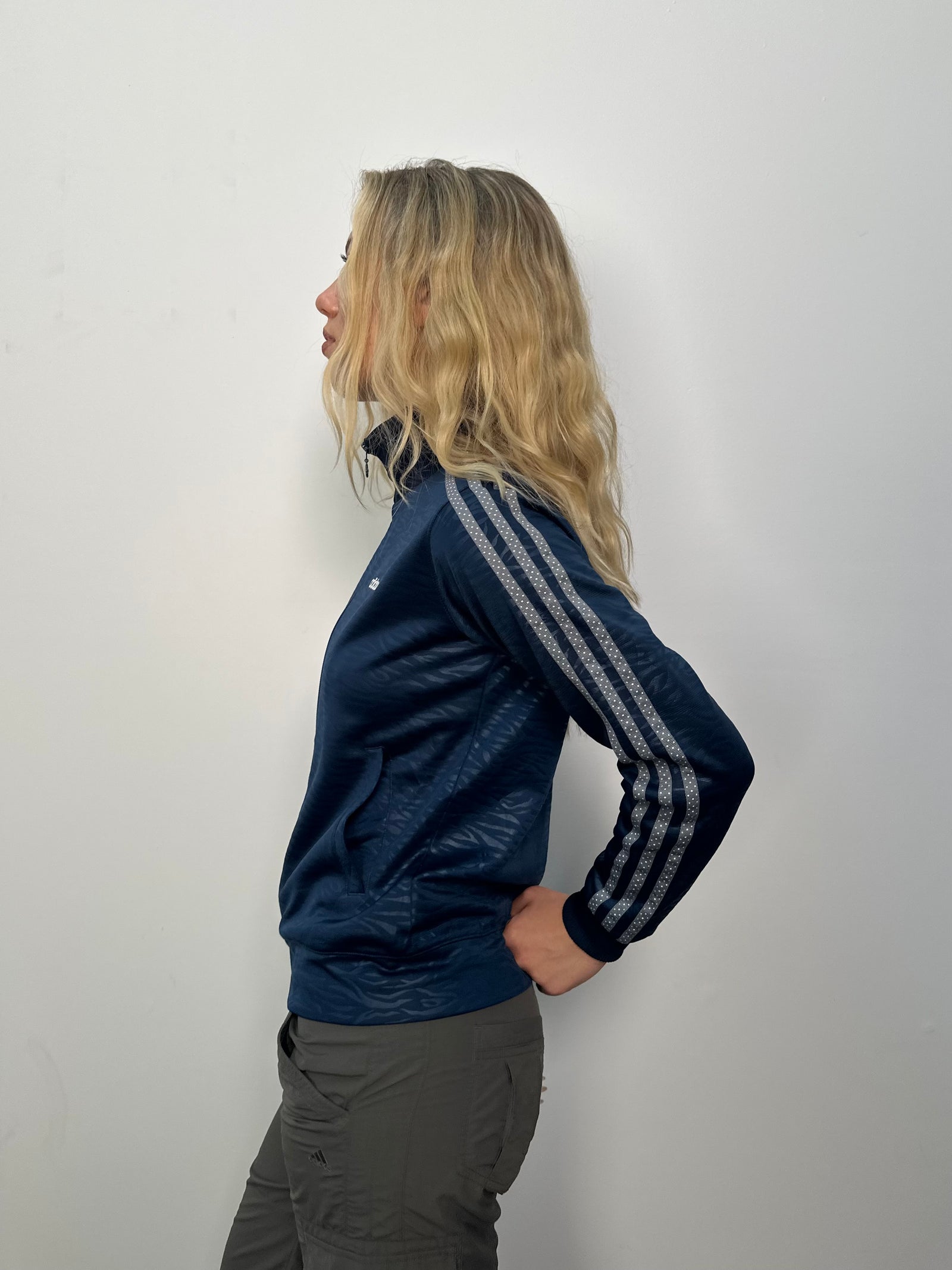 Adidas Patterned Navy Zip Up - Size S