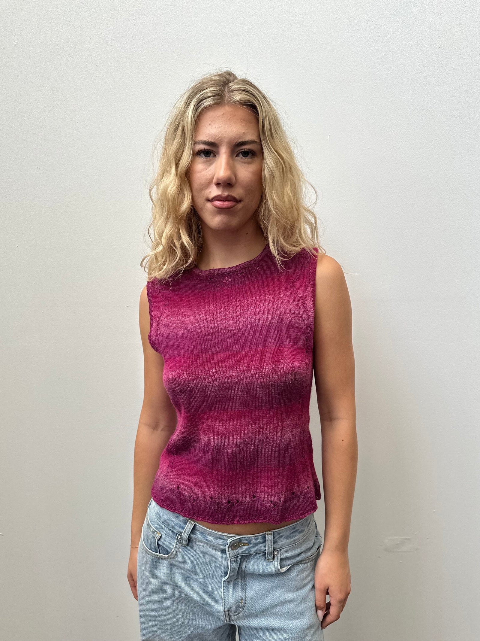 Knitted Pink & Purple Tank Top - Size S