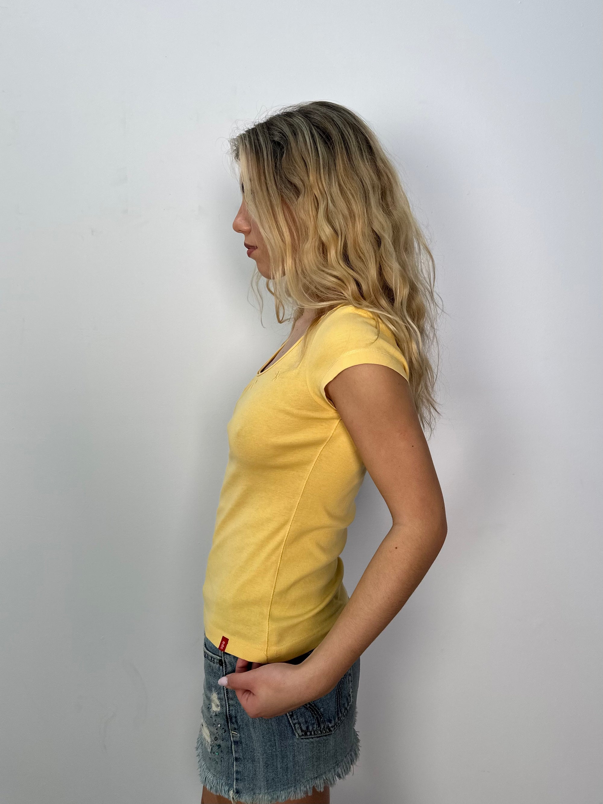 EDC Yellow Wideneck T-Shirt - Size S
