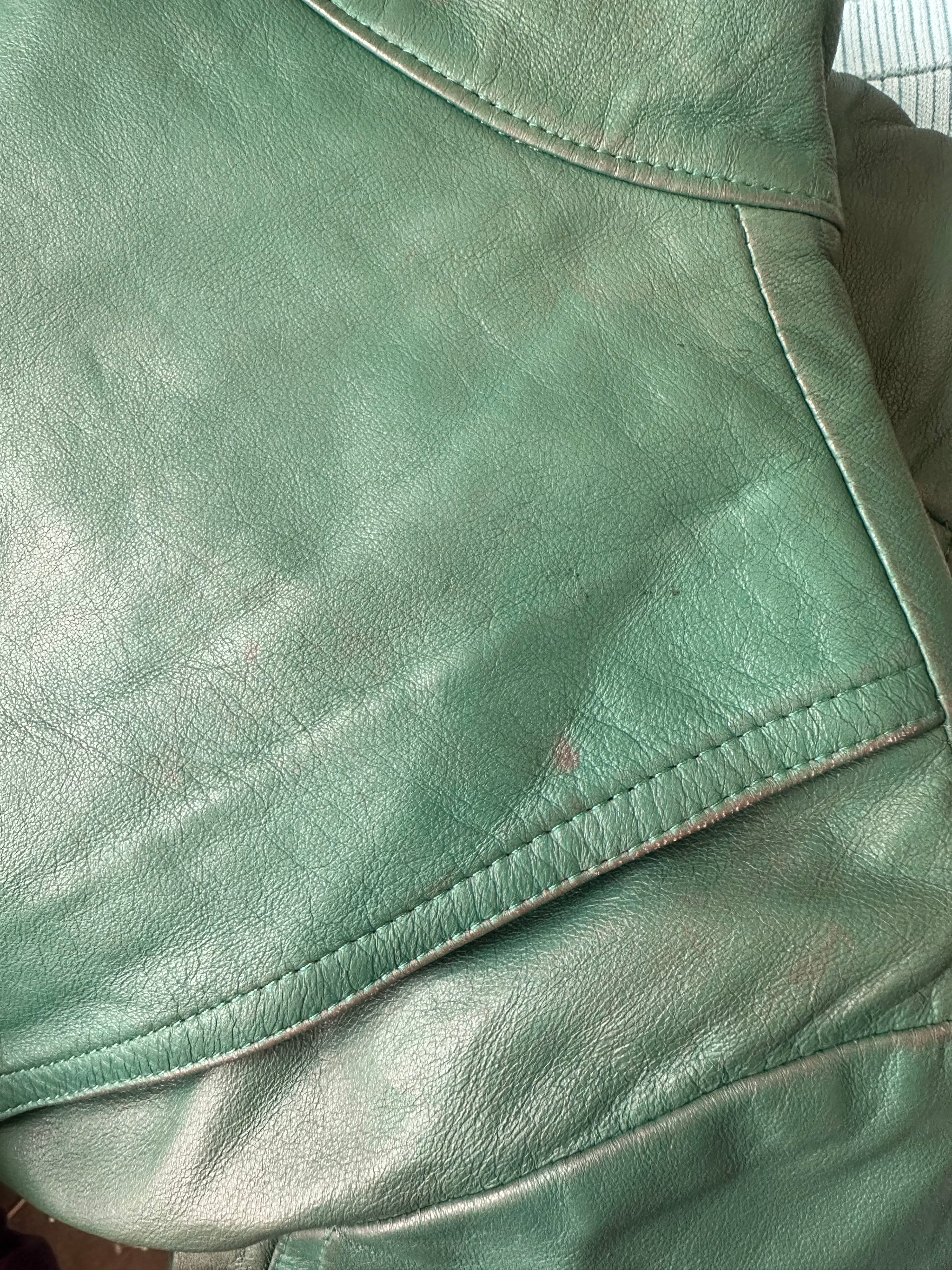 Teal 3/4 Sleeve Leather Moto Jacket - Size S