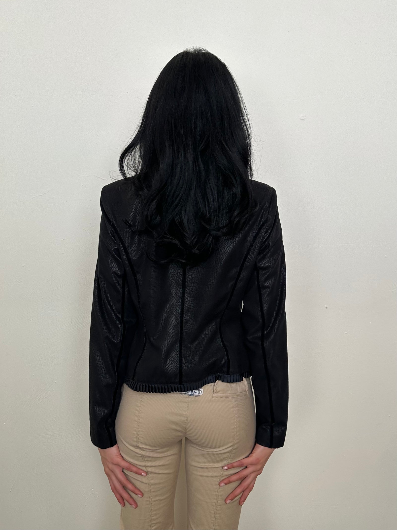 Black Velour Panel Napoleon Jacket - Size 12