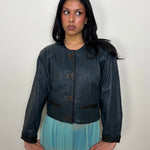Teal Oversized Shape Leather Jacket - Size L