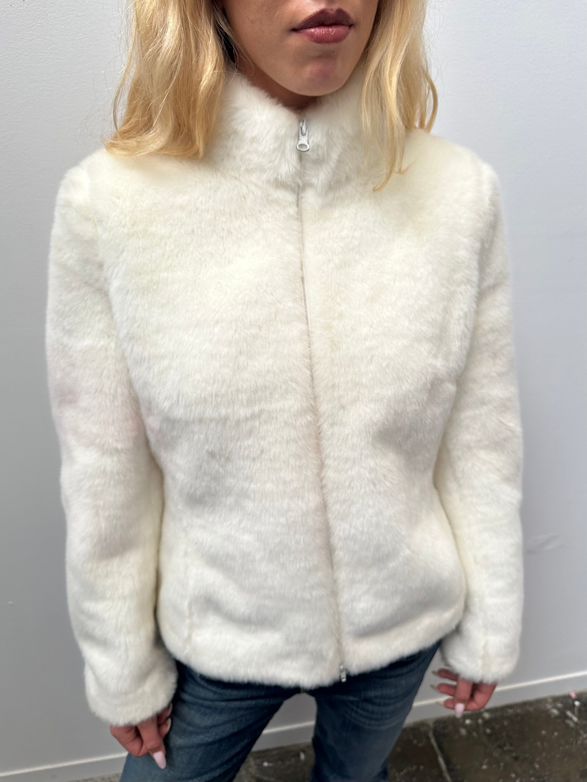 Topshop White Faux Fur Jacket - Size M