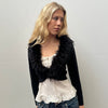 Black Faux Fur Collar Bolero Cardigan - Size S