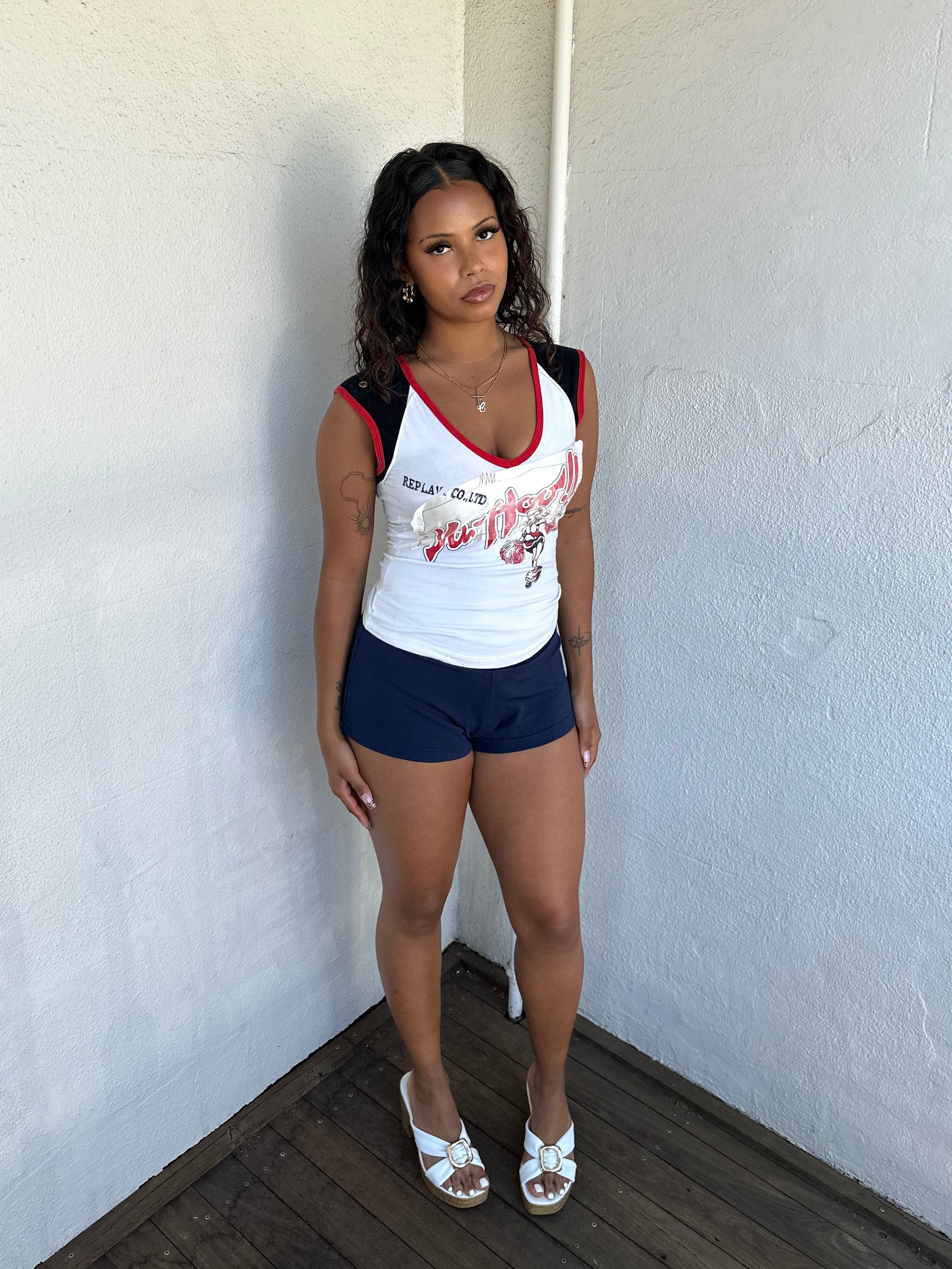 White Graphic Cheerleader Tank Top - Size M