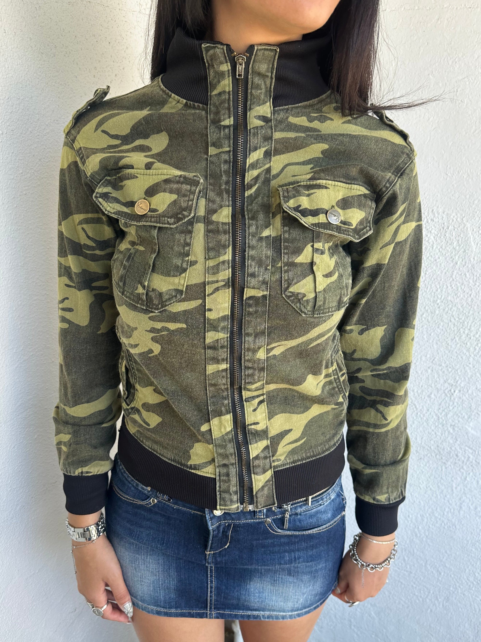 Camo Print Y2K Utilitarian Style Jacket - Size S