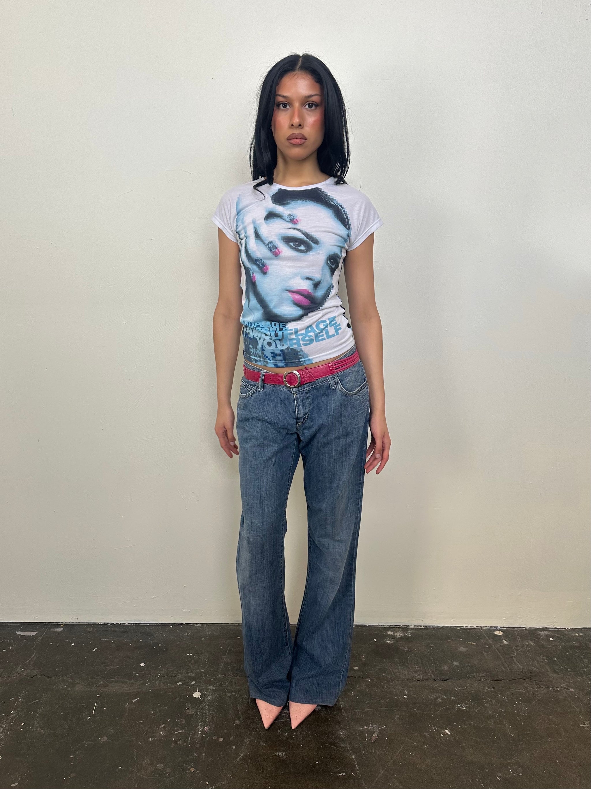 Blue & Pink Graphic Print T-Shirt - Size S