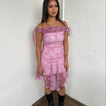 Pink Sparkly Off The Shoulder Dress