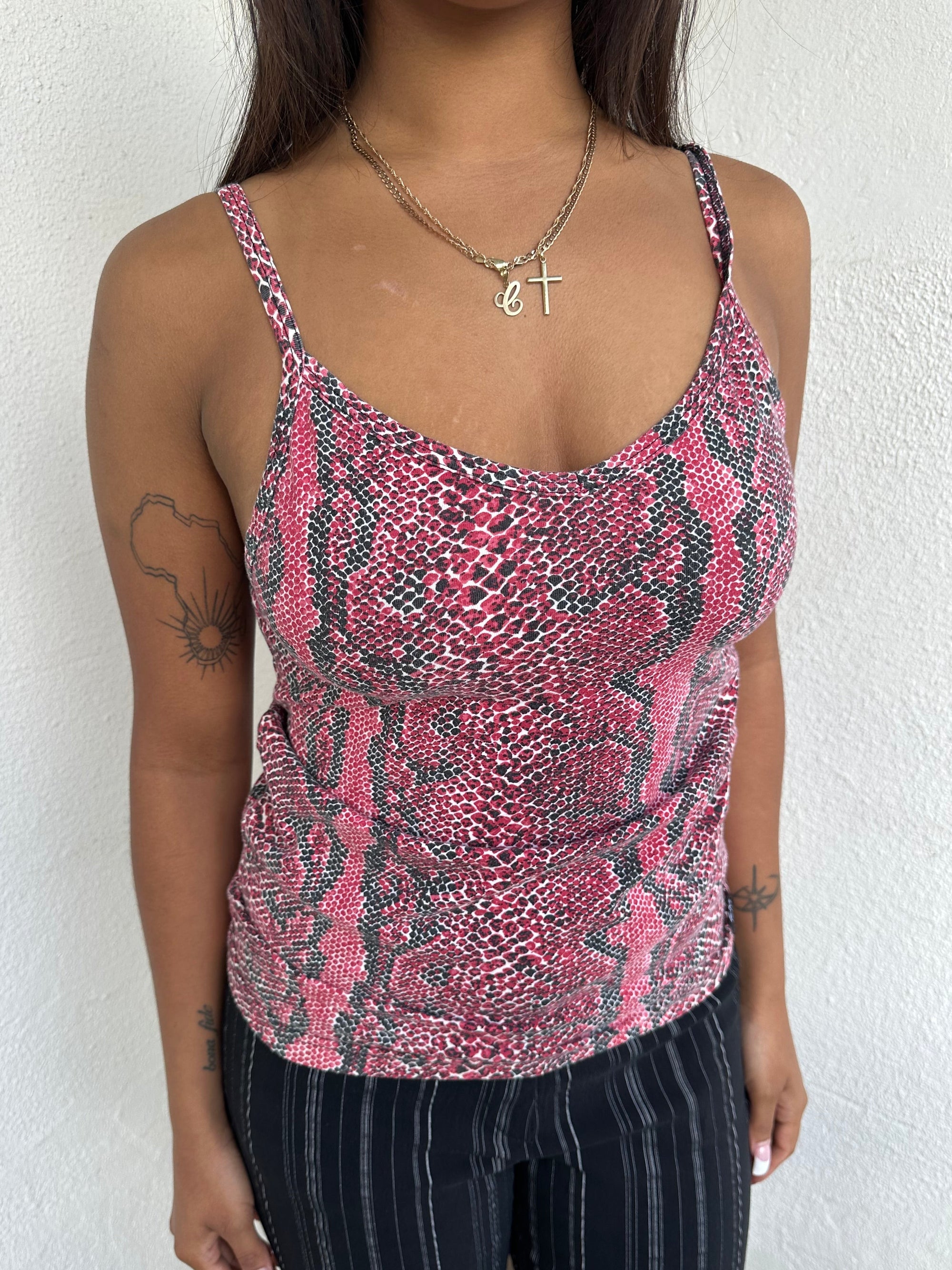 Red & Black Snake Print Cami Top