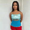 Turquoise Patterned Satin Cami Top