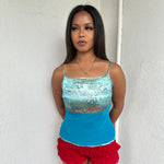 Turquoise Patterned Satin Cami Top