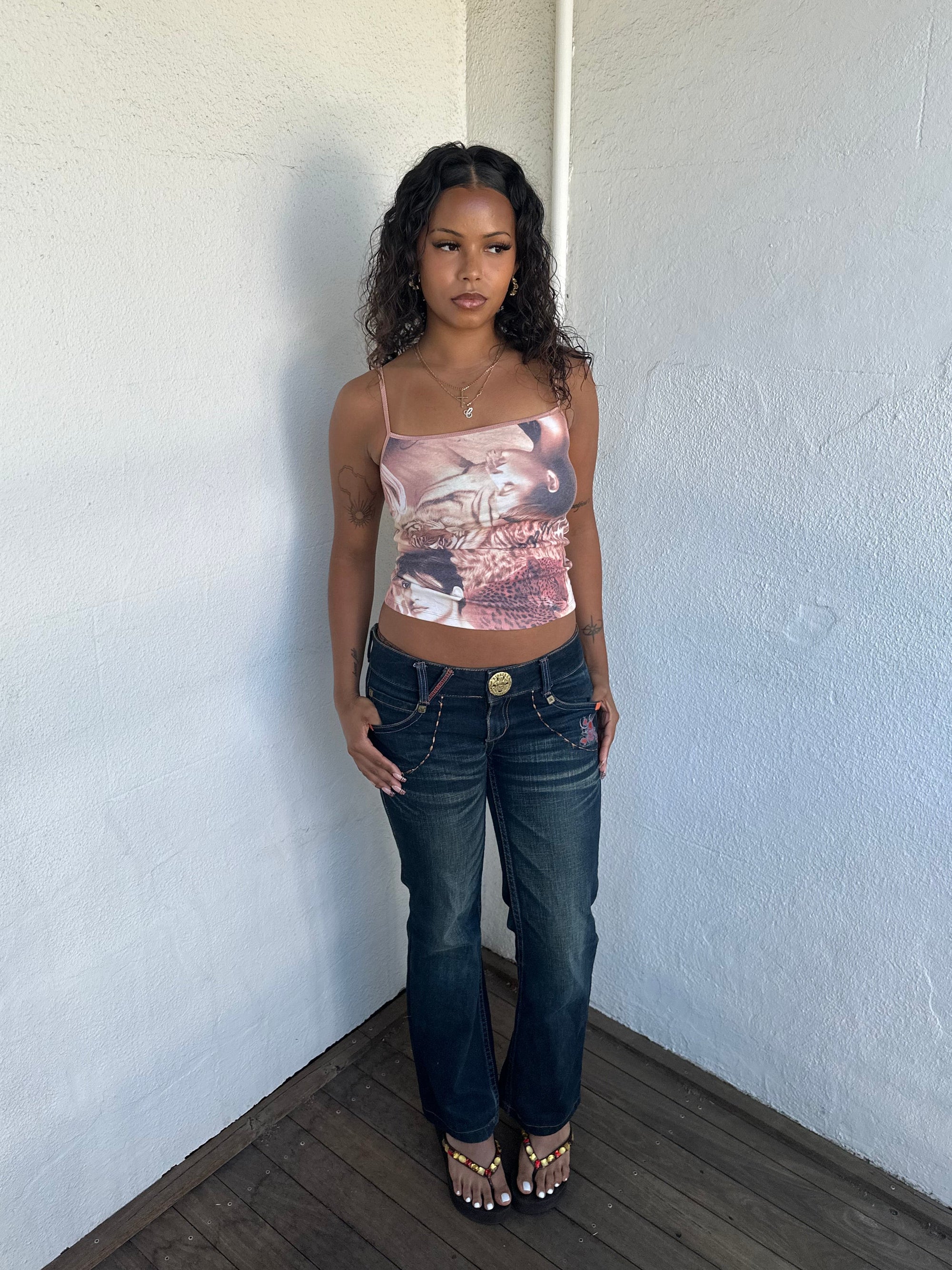 Brown Y2K Mixed Digital Print Cami - Size S