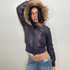 Guess Purple Leather Real Fur Hood Puffer Jacket - Size XS