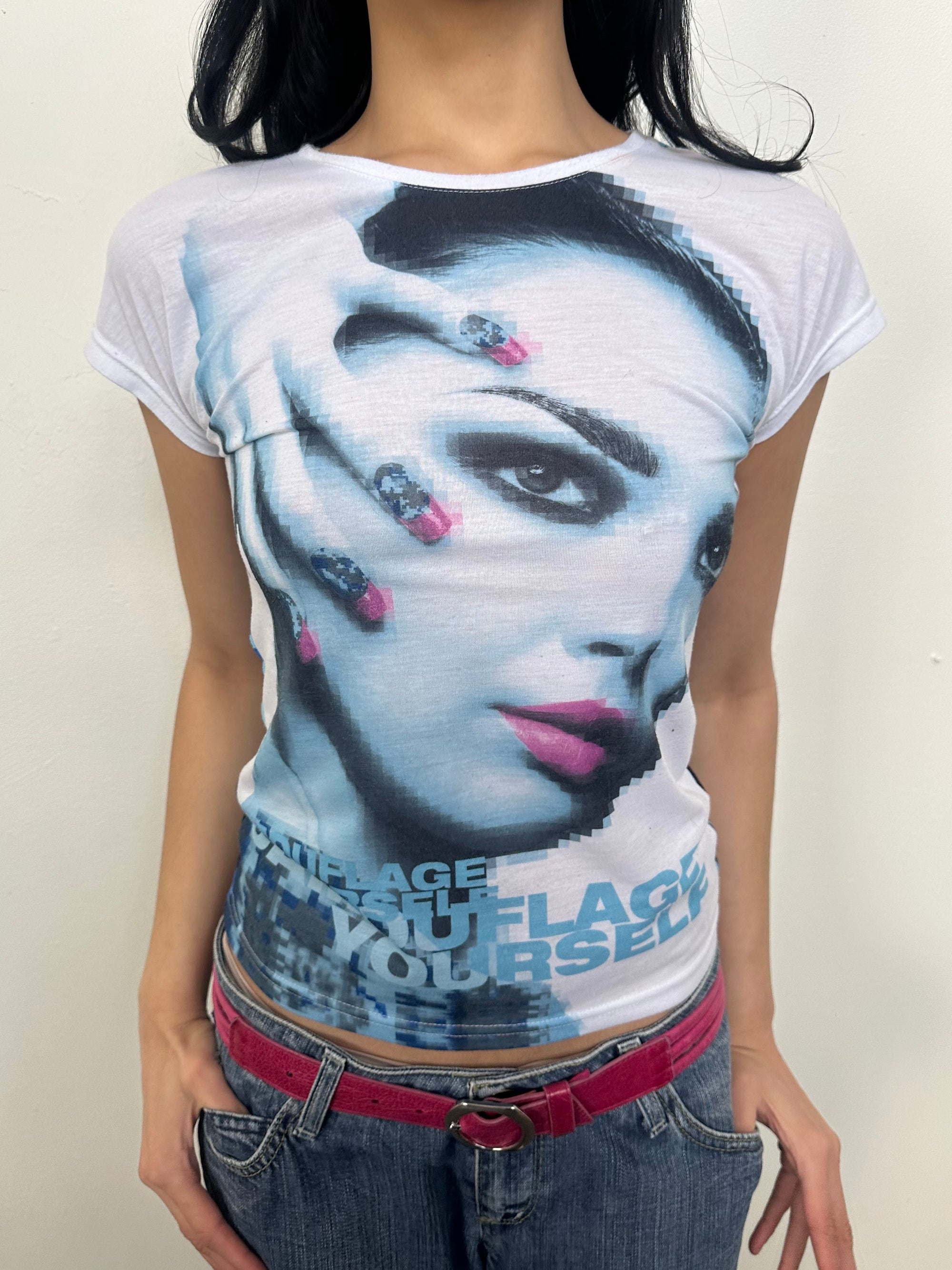 Blue & Pink Graphic Print T-Shirt - Size S