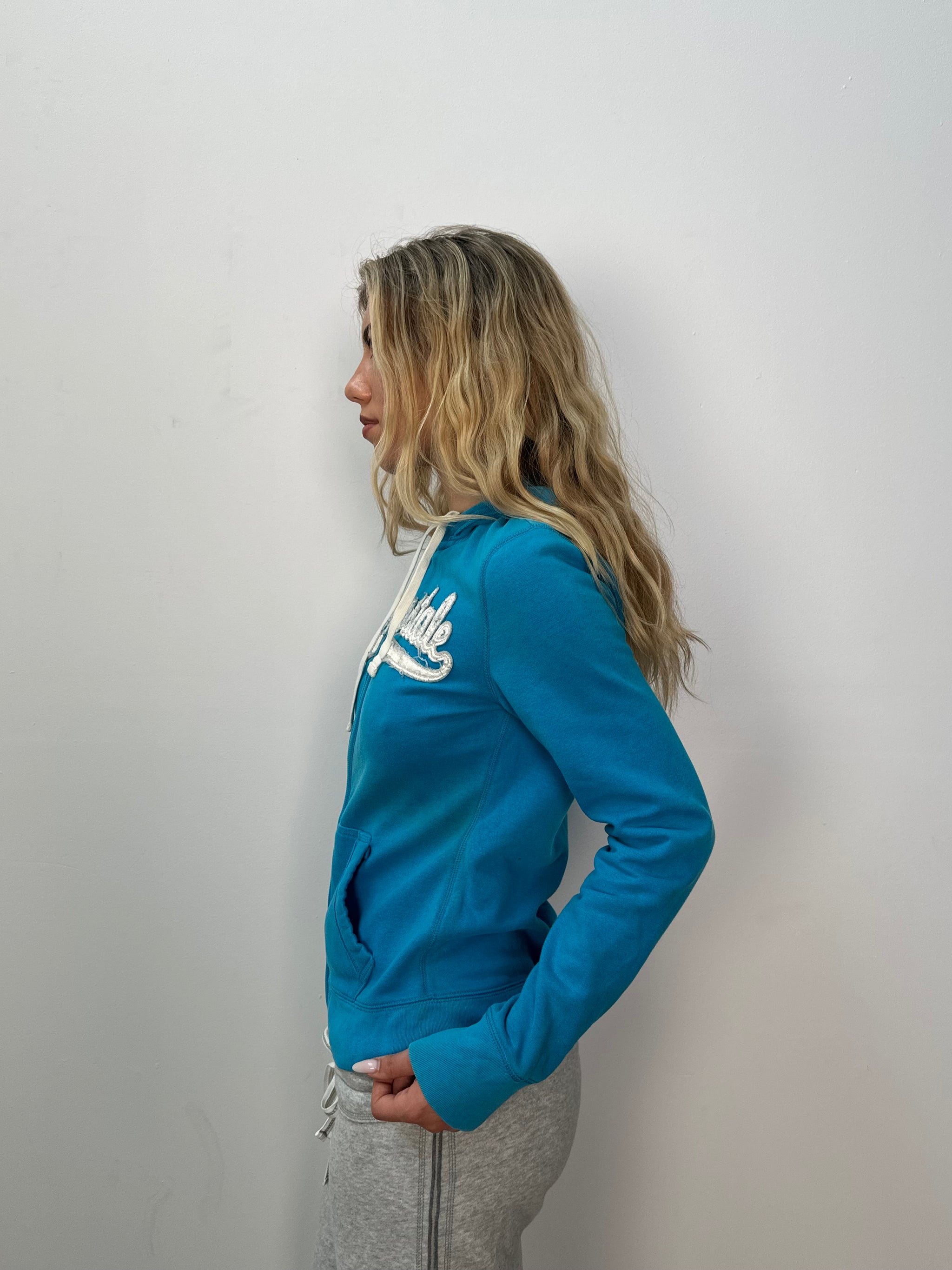 Aeropostale Blue and White Zip Up Hoodie - Size M