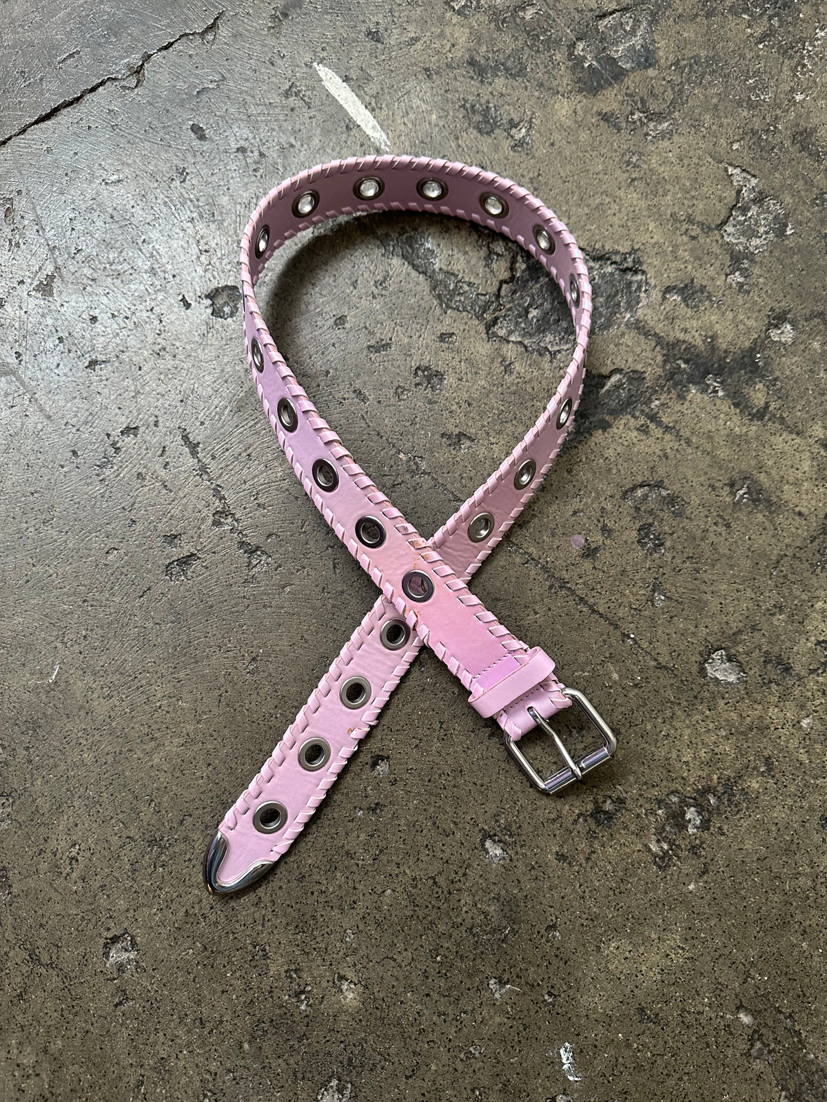Baby Pink Iridescent Grommet Belt